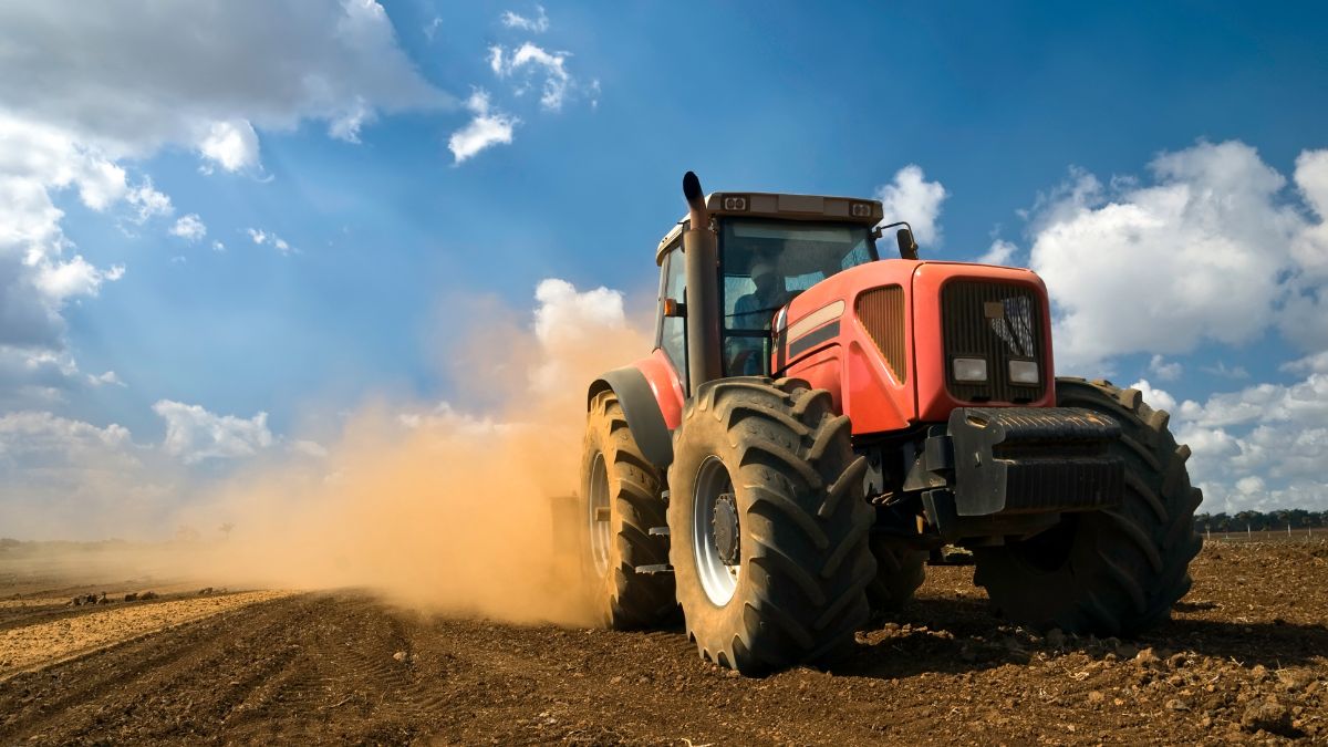 A powerful tractor working in a field
